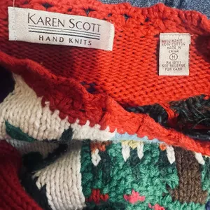 Karen Scott Hand Knit Sweater Spring Cardinal Bird Flowers Birdhouse sz M VTG thumbnail 5
