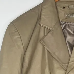 Vintage Y2K Cougar Leather Taupe Beige Oversized Long Jacket Coat Womens L thumbnail 3