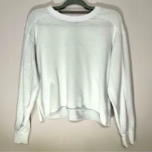 aerie crewneck cropped distressed white athletic sweater cotton blend thumbnail 1