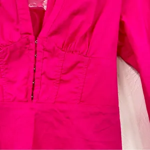 Urban Outfitters Hot Pink Long Sleeve Mini Dress Womens XS Barbie Core Collared thumbnail 5