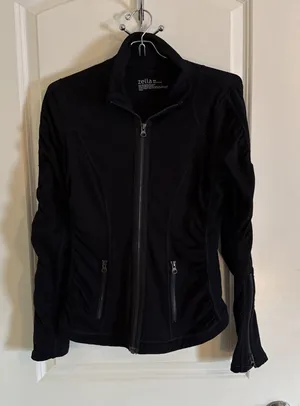 Women's Zella Black Athletic Jacket Sz XS Athlesure Runched Sleeves‎ Mesh thumbnail 1