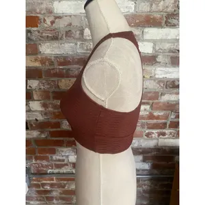 Booty by Brabants Peak V Top Rust Brown Textured Croco Halter Sports Bra thumbnail 2