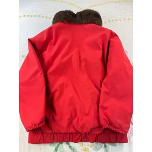 Vintage Red Fur Lined Bomber Jacket Heavy Winter Coat Real‎ Fur Trimmed Collar thumbnail 9
