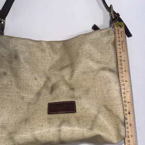 Dooney & Bourke Leather Handle Hobo‎ Canvas Faux Basket Weave Bucket Tote Bag thumbnail 6