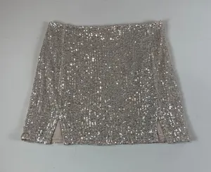 Grace Sequin Mini Skirt Beige Underlay Party Clubwear Night Out Metallic Size M thumbnail 1