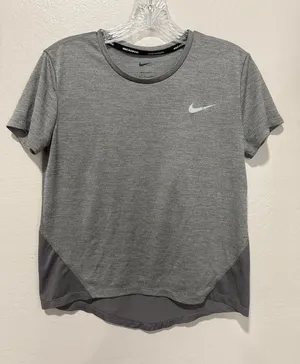Nike Running Women's Gray Short Sleeve Athletic Tee with Mesh Panels thumbnail 1