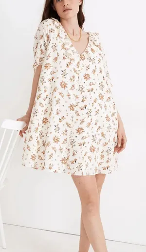 Madewell Ruffle Button Front Trapeze A-line Babydoll Dress Floral Reef Sz Small thumbnail 1