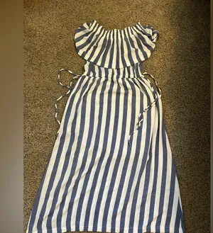 Striped off the shoulder maxi dress Blue thumbnail 5