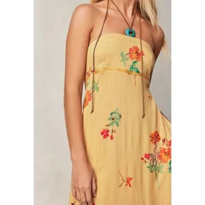 Free People Bohemian Rosie Posie Strapless Midi Dress Yellow Floral Size XL thumbnail 3