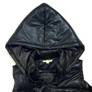 Gianni Bini Puffer Vest‎ Women's Faux Leather Hooded Black Gorpcore Size Small thumbnail 5
