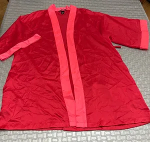 Victoria’s Secret Red Satin Kimono Robe XS/S Pink Trim (No Belt) thumbnail 1