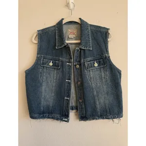 Vintage Nautica Denim Vest Raw Hem Women's Size 12 Biker‎ Collared Pockets 90s thumbnail 11