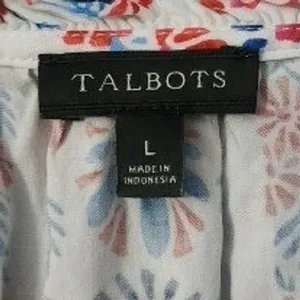 Talbots Women's White Preppy Cottagecore Floral Smocked Cuff‎ Blouse Large thumbnail 4