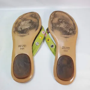 Marc Jacobs Flip Flop Sandals Women 6.5 Lime Green Tan Grommet Eyelet Flat Italy thumbnail 4