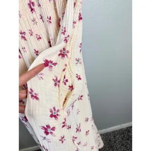 Free People Intimately Floral Smocked Gauze Midi Dress Cream Purple XS thumbnail 4