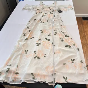 NWT Lulus The Very Thought of‎ You White Pink Floral Ruffle Maxi Dress MEDIUM thumbnail 9