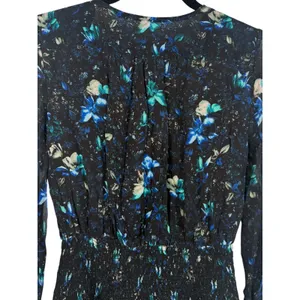 NWT Anthropologie Ruched Floral‎ Mini Dress Black Blue Size XS Fairy Feminine thumbnail 8