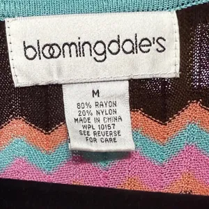 Bloomingdales Pink Turquoise Chevron Zigzag‎ Knit Wrap Midi Dress Vintage Med thumbnail 3