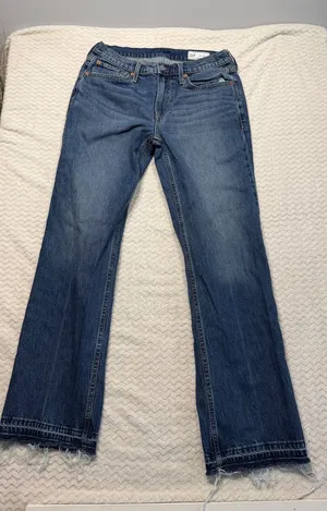 GAP Womens Medium Wash Bootcut Jeans Raw Frayed Hem Size 29 8R Blue Denim thumbnail 1