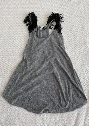 Free People Gray Heathered Fringe Trim Sleeveless Tank Top Medium thumbnail 1