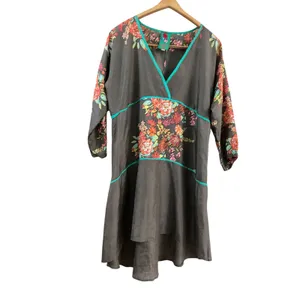 Johnny Was‎ Silk Floral High Low Tunic Top Grey Teal V-Neck 3/4 Sleeve Size M thumbnail 12