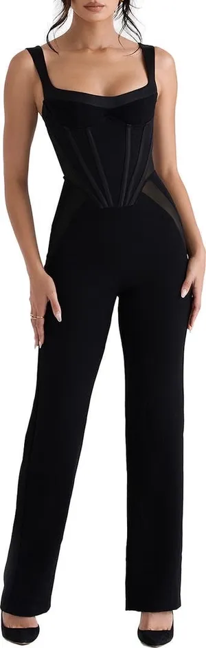 House of CB Mylene Corset Straight Leg Black Cocktail Formal Jumpsuit S thumbnail 1