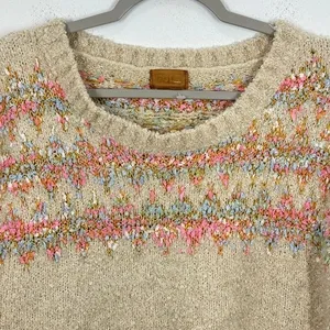 POL Fuzzy Cream and Pastel Striped Oversized Sweater Boho Cozy Size Small thumbnail 3
