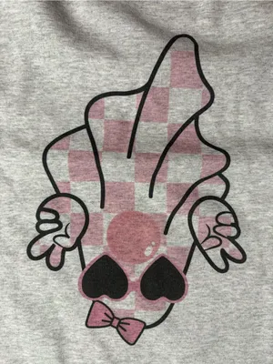 Gildan Gray Crewneck Sweatshirt with Pink Ghost Graphic thumbnail 5