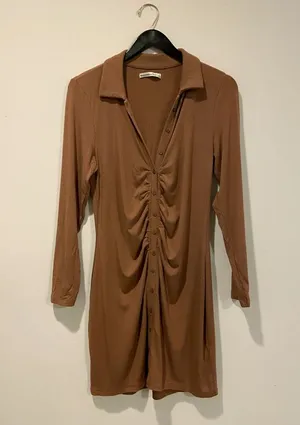 Brown ruched bodycon dress thumbnail 1