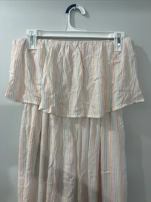 Japna Off-Shoulder Stripe Jumpsuit in Pastel Multi thumbnail 4