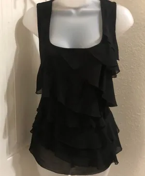 2000s Asymmetrical ruffle black goth fairy grunge sleeveless tank cami top blouse Brand:spense thumbnail 1