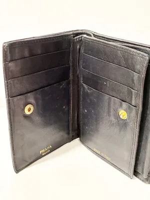 PRADA BLACK Quilted NYLON & Leather WALLET Snap Closure Made in Italy thumbnail 3