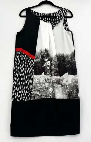 Bleu Blanc Rouge Mixed Print Sleeveless Shift Dress Black White Red Size 38 US M thumbnail 1
