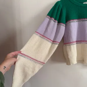 FOR LOVE AND LEMONS Arielle Puff Sleeve Color Block Striped Sweater Medium thumbnail 5