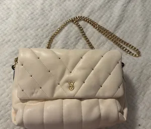 PINK - Victoria's Secret Cream/ white purse with pink stripe interior thumbnail 1