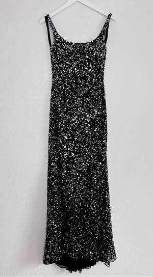 MAC DUGGAL Black Sequin Low Back Slip Gown Size 2 NWT thumbnail 3