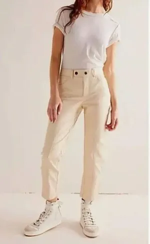 #79 NWOT Free People Rebel Vegan Leather Pants in Sugar Cookie Cream thumbnail 1