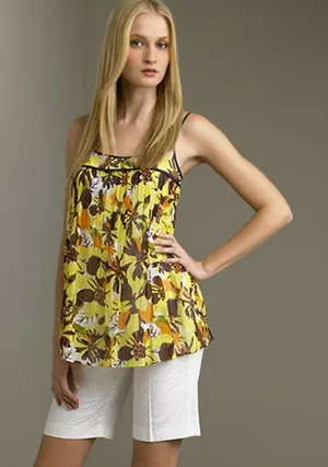 Milly New York Yellow Brown Floral Print Flowy Babydoll Cami Top Tank Womens 2 thumbnail 1