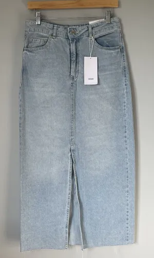 Bershka Denim High-Rise Maxi Skirt 100% Cotton Blue Women's Size EU 38/US 6 thumbnail 1