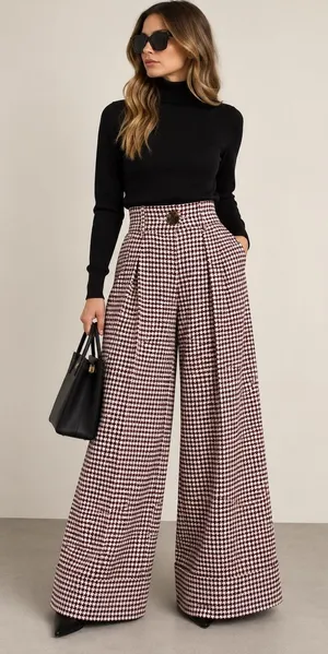 Space Simona Corsellini Houndstooth Wide Leg Palazzo Pants IT 42 Red Black thumbnail 1