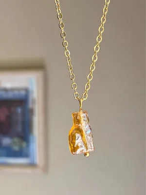 Handmade quality Czech glass cat gold tone stainless steel chain necklace🧡 thumbnail 3