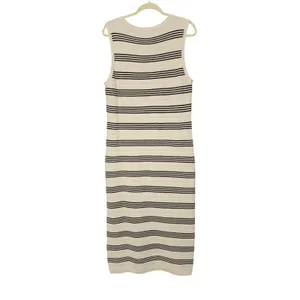 PrettyGarden Sweater Dress Womens Cream Black‎ Striped Side Slit, Large thumbnail 5