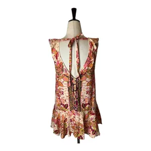 Free People Shirt Women XS Pink Floral Print Linen Blend Summer In‎ Tulum Boho thumbnail 4