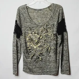 Miss Me long sleeve floral Embrace metallic top shirt pull over sz Medium thumbnail 2
