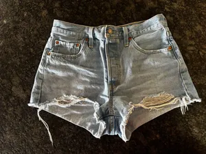 Levi’s 501 High-Rise Denim Shorts Distressed thumbnail 1