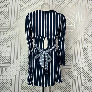 Reformation Zircon Wrap Mini Dress Navy Blue Capone Stripes Size‎ US 0 thumbnail 9