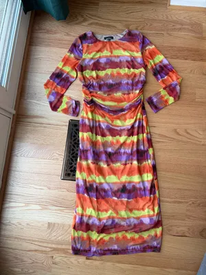 Nicole Miller Mesh Ruched Tie Dye Maxi Dress Multicolor Size 10 thumbnail 2
