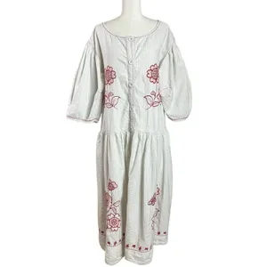 Free People Embroidered Cottage Bohemian Seersucker Saugatuck Midi Dress Large thumbnail 5