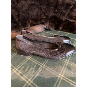 Magdesians California Vintage Black Lace Mesh Leather Cap Toe Ballet Flats 11WW thumbnail 3