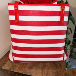 Kate Spade Kenneth Modern Tote Women XL‎ Red White Striped Nautical Shoulder Bag thumbnail 6